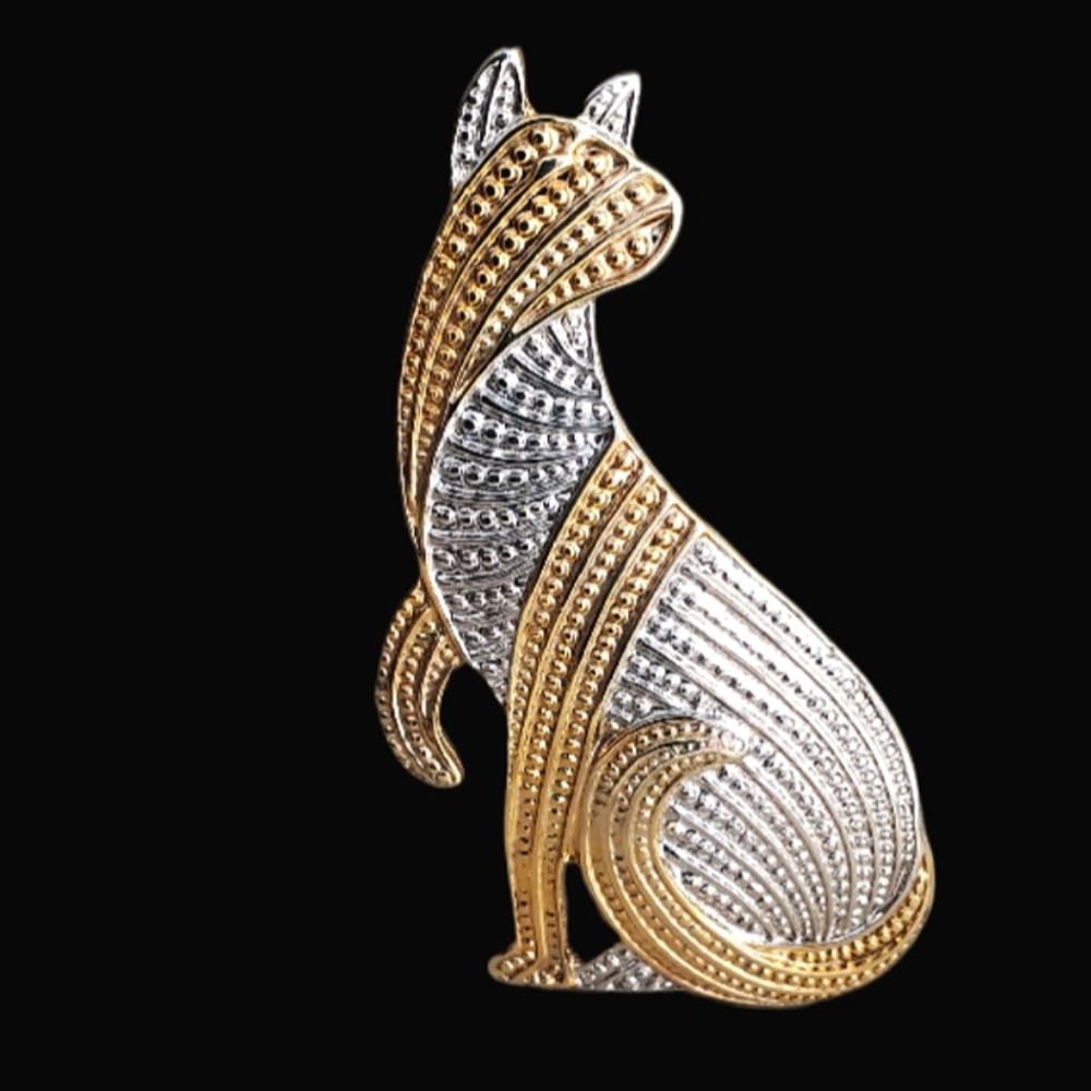 Vintage PARKLANE Gold/Silvertone Cat Shaped Brooch
